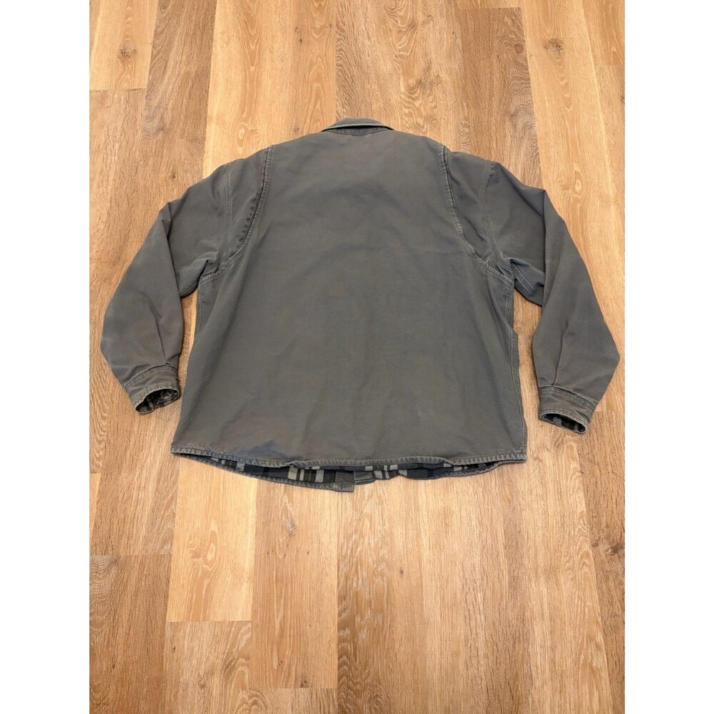 Carhartt Hubbard Plaid Flannel Lined Shirt Jacket XL Shadow Grey Canvas Snap Up - Picture 2 of 8
